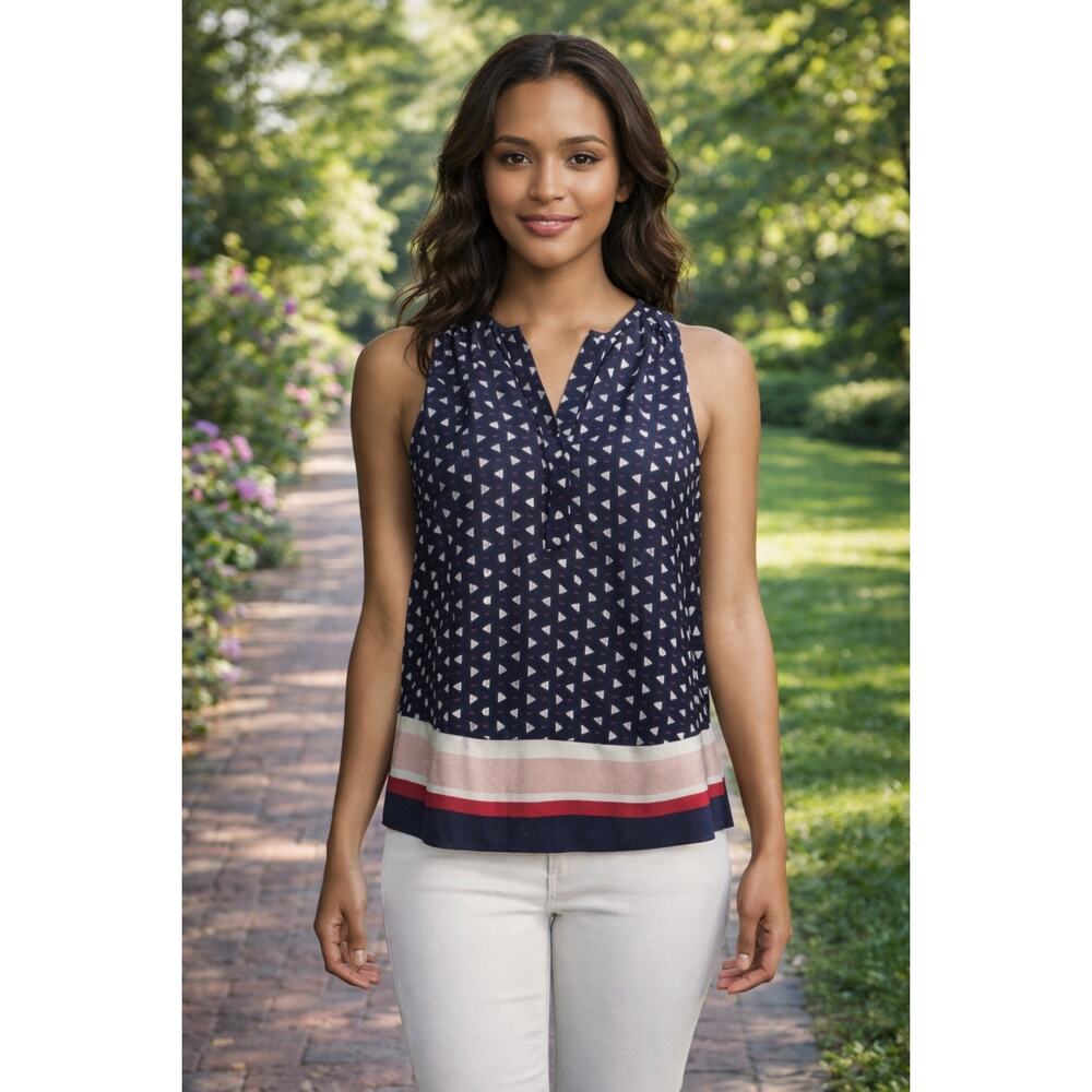 JOIE NWT XANDRY B DARK NAVY PRINTED SILK SLEEVELESS BLOUSE SIZE XS